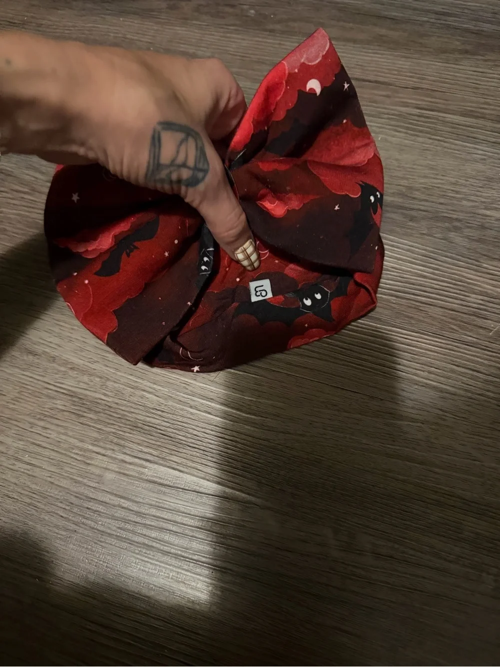 Red Kids Bow Hair Clip with Night Sky Bat Print- new